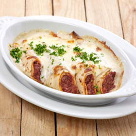 Запеченные блинчики с мясом