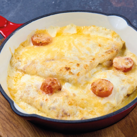 Запеченые блинчики с ветчиной и сыром